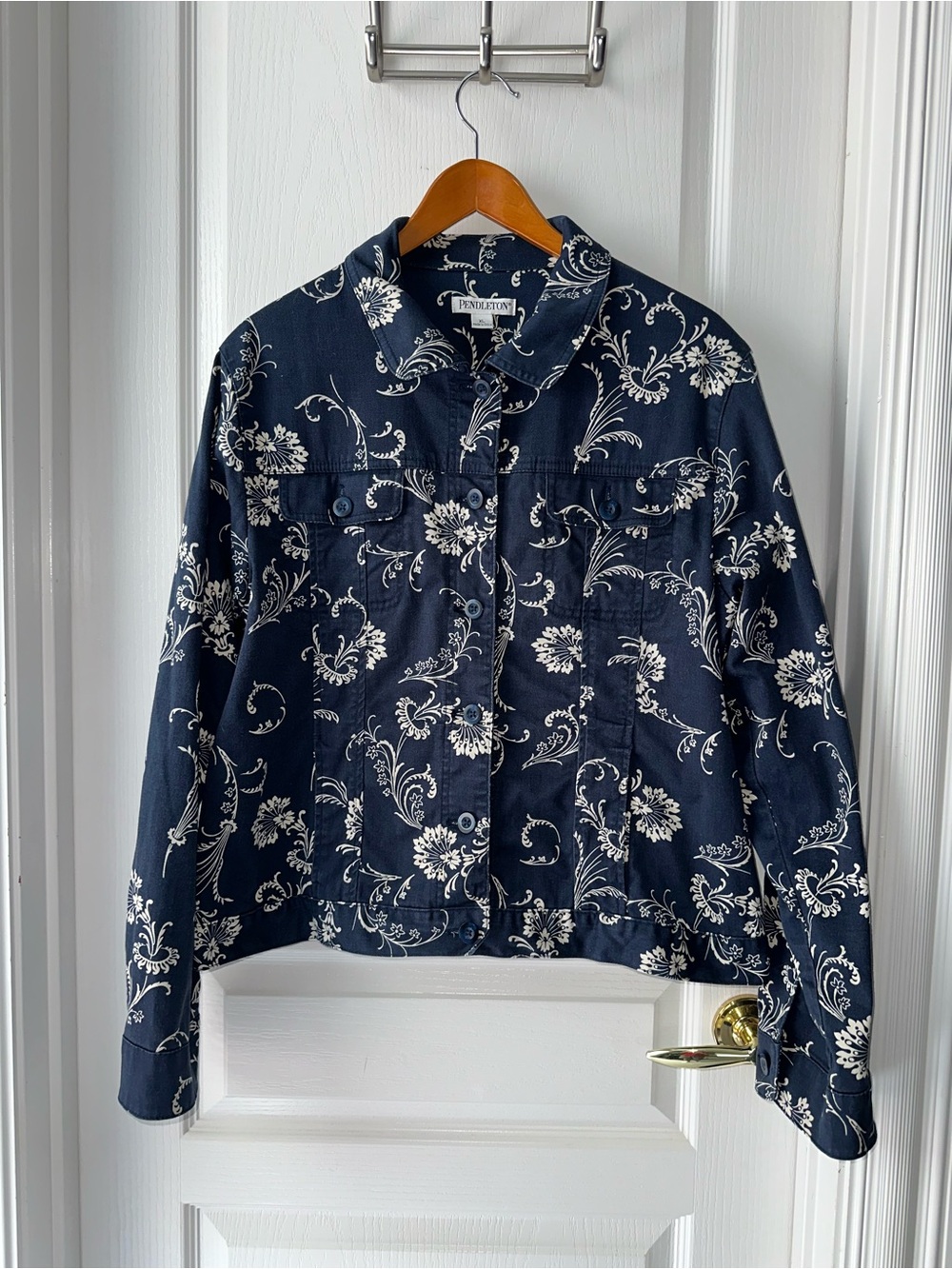 Pendleton Navy Floral Button-Front Trucker Shirt Jacket